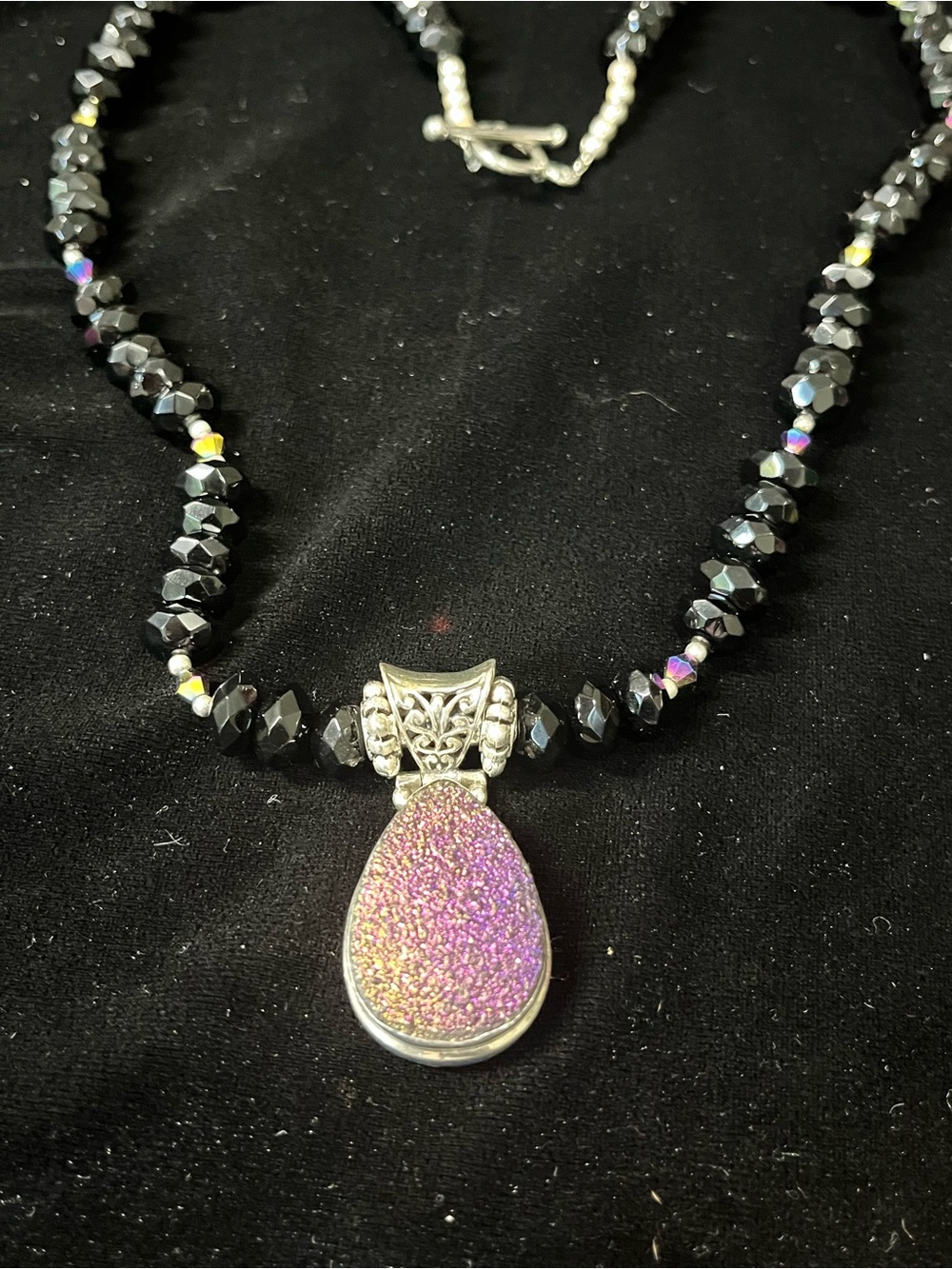 Sterling Silver Purple Druzy Pendant Necklace & Matching Earring Set 1782